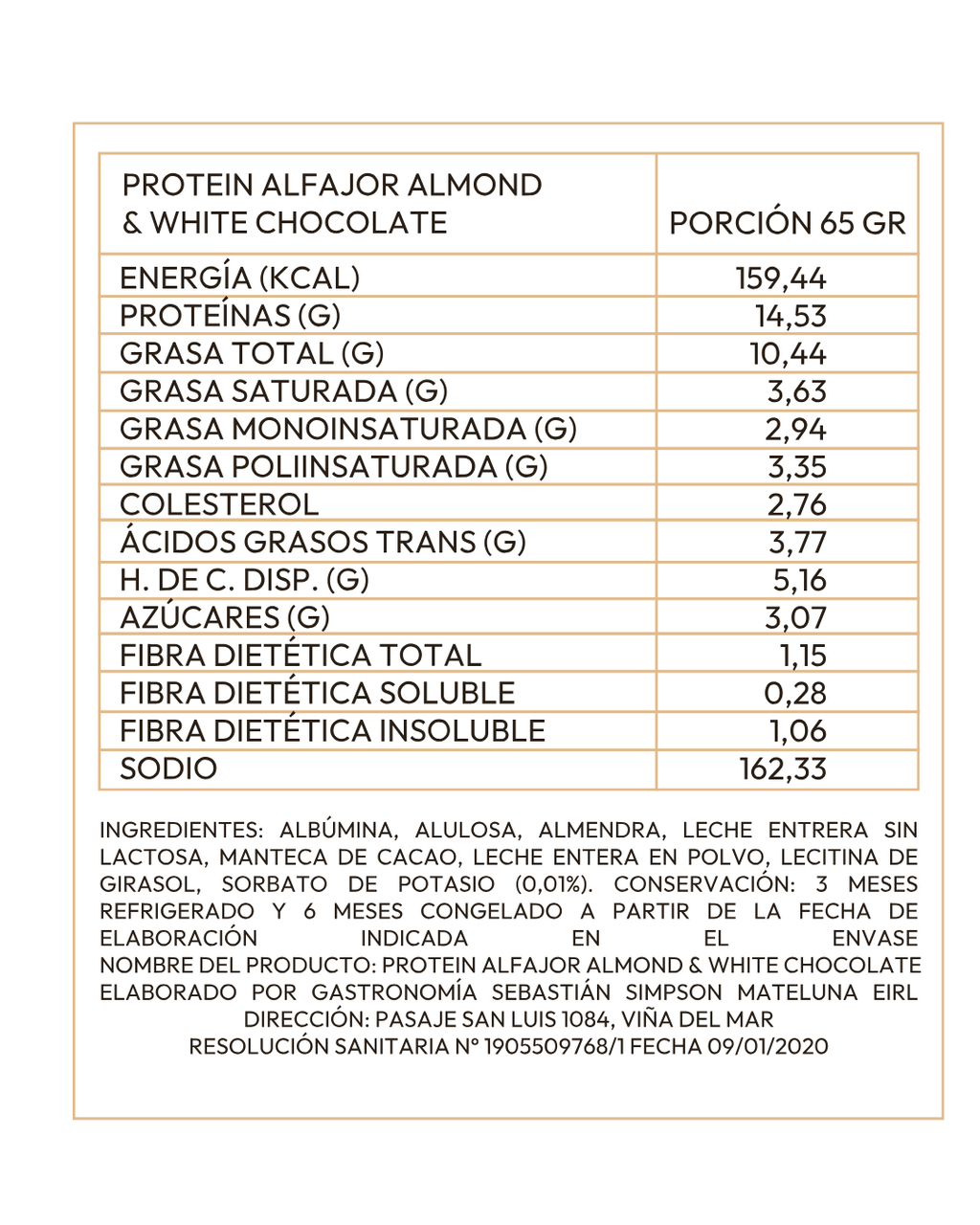 Alfajor proteico de almendras tostadas con chocolate blanco