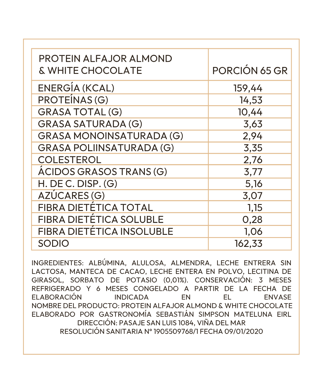 Alfajor proteico de almendras tostadas con chocolate blanco