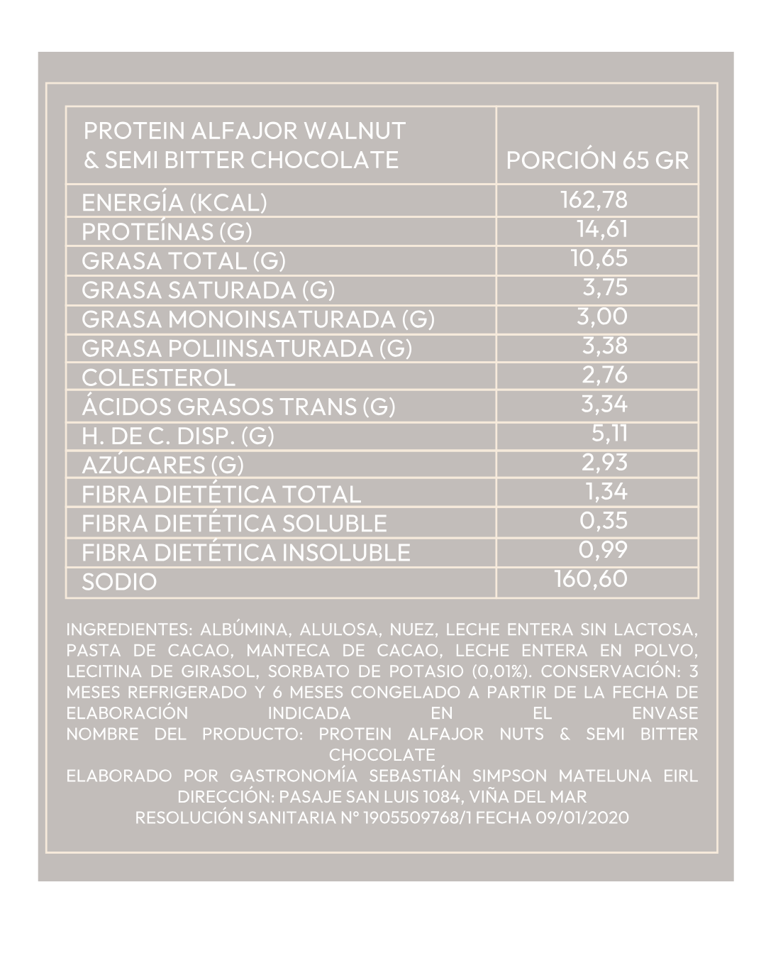 Alfajor proteico de nuez con chocolate semi bitter